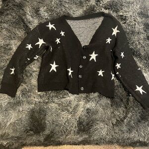 Black Cardigan with White Star Pattern
